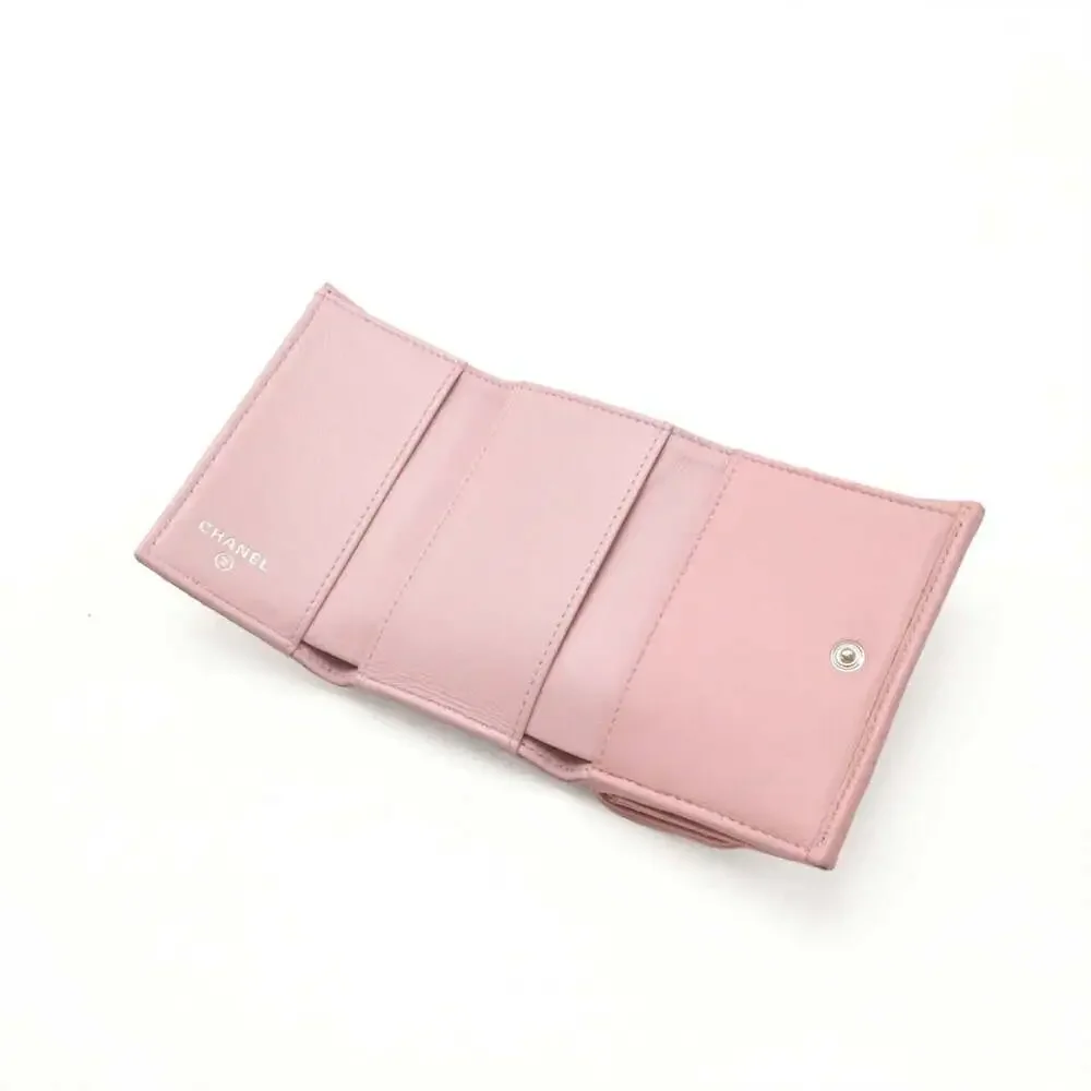 CHANEL Pink Leather Logo Wallet